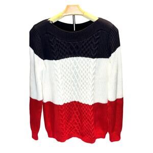 Women's Long Sleeve Tommy Hilfiger Sweater Boat Neck Red White Blue, Size S, EUC